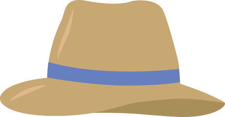 Vector illustration of a man's felt hat. Flat vector icon of a man's hat on a transparent background. Hat icon, western, derby hats, advertising campaigns, badges of summer hats with flexible brims.