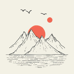 Mountain line in cartoon, doodle style. Image for t-shirt, web, mobile apps and ui. Isolated 2d vector illustration in logo, icon, sketch style, Eps 10. AI Generative