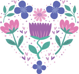 Vintage heart with flowers on a transparent background. Vector illustration for spring, Easter, Valentine's Day. It is intended for printing on surfaces and web design.