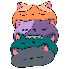 four cute cats are sleeping stacked on top of each other