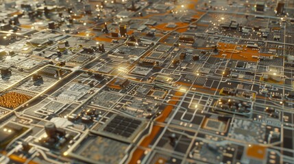 A computer generated image of a city with a lot of electronic components - Powered by Adobe