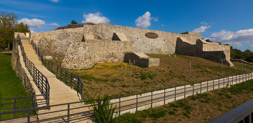 Fototapeta premium View of ruins of medieval fortress in Drobeta Turnu-Severin, Romania