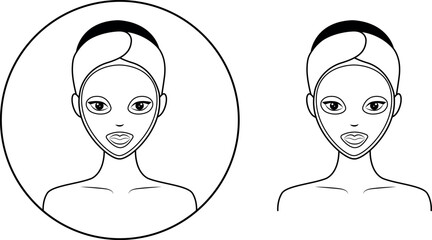 The girl put a mask on her face. She attends beauty treatments, takes care of her face and skin.A skin care icon, an image of a woman's face on a transparent background. Vector icon.