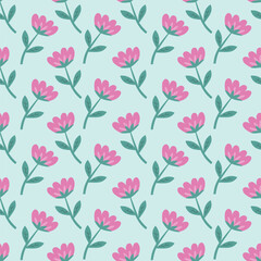 Vintage seamless floral pattern. A background of bright colors on a green background. Vector graphics for printing on surfaces and web design.
