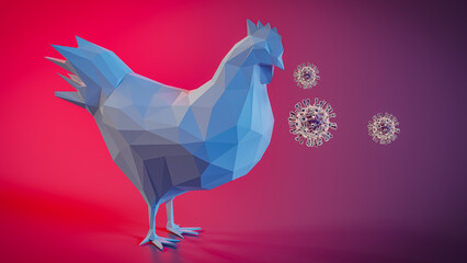 The concept of chickens being infected with bird flu. 3d rendering
