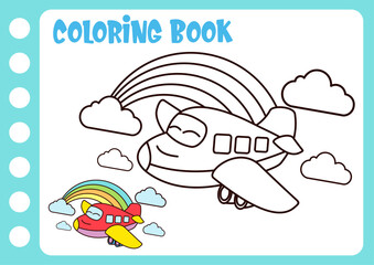 drawing and coloring for children. draw a plane with a rainbow