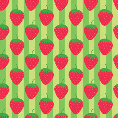 Seamless strawberry pattern. Vector summer background with red berries on a green background.
