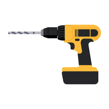 Professional Cordless Drill for Home Renovation Projects, Vector Flat Illustration Design