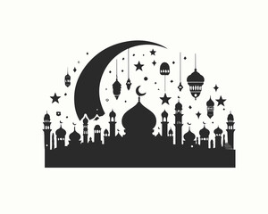 Eid Mubarak silhouette shape Illustration  white background