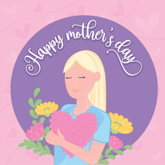 Cute girl character holding a heart Happy mother day Vector illustration