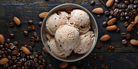 coffee ice cream with vanilla and almond elements, generative AI