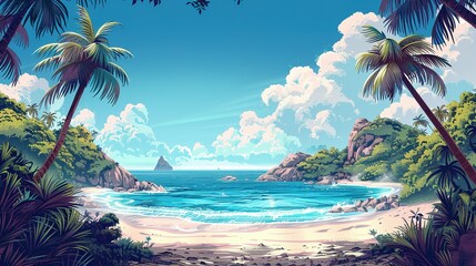 Breathtaking Ocean Views, Pristine White Beaches, and Towering Palm Trees Under a Bright Summer Sky