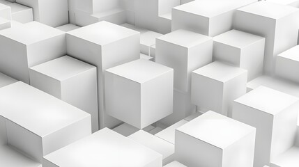 An abstract background featuring randomly shifted white cube boxes, creating a visually striking backdrop with ample copy space