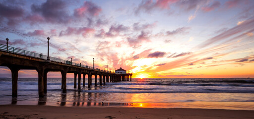 Majestic sunset at ocean pier