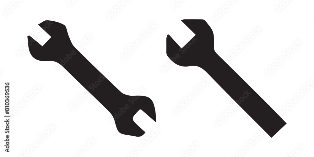 Wall mural wrench and spanner black icon on white background