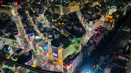 Aerial night view of bustling cityscape