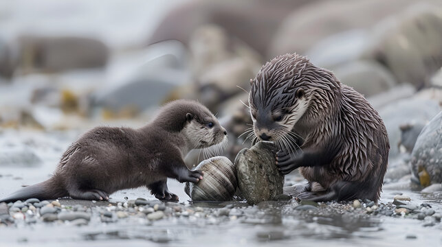 mother otter teaching pub clam shell
