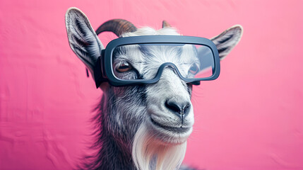 goat with vision virtual reality sunglass solid background