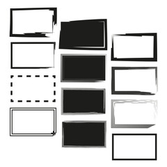 Assorted black brush stroke frames. Set of vector paintbrush borders. Grunge style rectangles. Modern artistic frames.