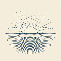 Sunrise with sea in cartoon, doodle style. Image for t-shirt, web, mobile apps and ui. Isolated 2d vector illustration in logo, icon, sketch style, Eps 10. AI Generative