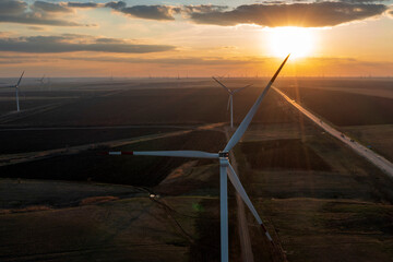 Sunset view over wind farm landscape