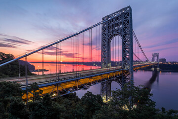 Majestic sunset view of suspension bridge