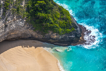 Aerial view of tropical secluded beach cove