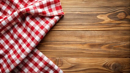 a close up of a red and white checkered table cloth, detailed wood, wood planks, wood texture, wood print, wood surface