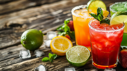 Fototapeta premium agua frescas traditional Mexican beverages with copy space.