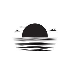 Sunrise with sea in cartoon, doodle style . Image for t-shirt, web, mobile apps and ui. Isolated 2d vector illustration in logo, icon, sketch style, Eps 10, black and white. AI Generative