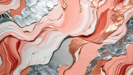 Pink and metallic silver abstract oil painting fluid background. Generative ai
