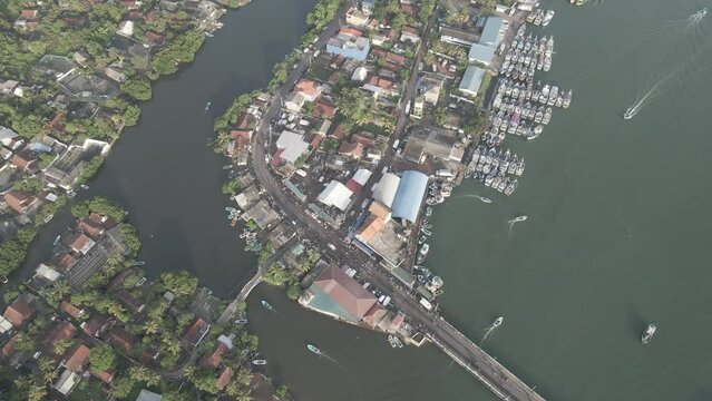 4k drone shot over the Negombo fish market-Sri lanka