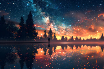 Enchanting Starlit Lakeside: A Serene Encounter with Cosmic Wonders