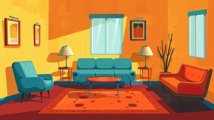 Vibrant room with rainbowhued furniture for a lively vibe, Ai Generated