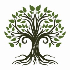 Obraz premium Vibrant green tree logo featuring both leaves and roots, Ai Generated
