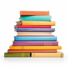 Fototapeta premium Vibrant stack of multicolored books isolated on white, Ai Generated