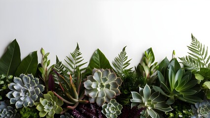 Variegated foliage showcasing different plant species in an array against plain white background.