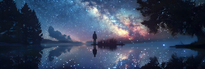 Enchanting Starlit Lakeside: A Serene Encounter with Cosmic Wonders