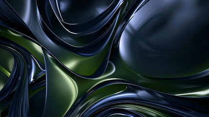3D waves liquid background in green and black colors.