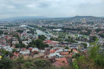 Aerial photo. Drone above Tbilisi Georgia city center. Rike park, river kura © Tatiana Kashko
