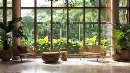 Modern Lobby Design with Garden View