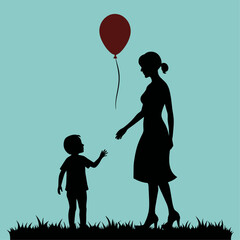 Mother and child silhouettes vector (7)