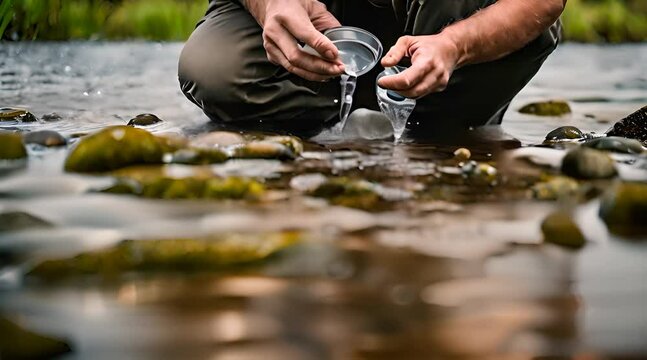Biologin untersucht die Wasserqualit&auml;t eines Flusses