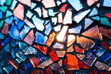 Shattered glass with colorful reflections