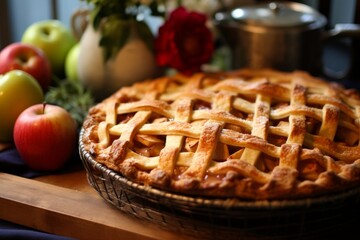 Homemade apple pie with a lattice crust