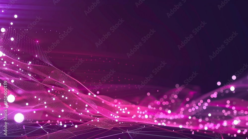Fototapete an abstract configuration of pink and purple glowing dots connected by laser-like lines across a dar