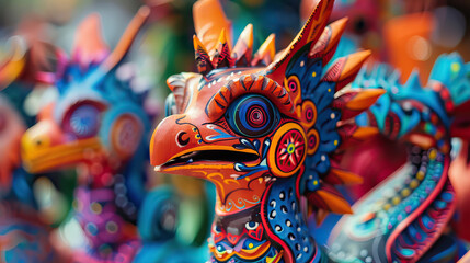 alebrijes colorful mexican wooden sculptures.