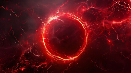 red abstract circle plasma lightning particle effect, ring with swirling glow particles visual effect layer overlay