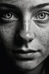 Intense gaze of a person in black and white