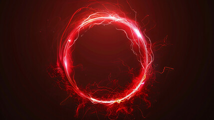 red abstract circle plasma lightning particle effect, ring with swirling glow particles visual effect layer overlay